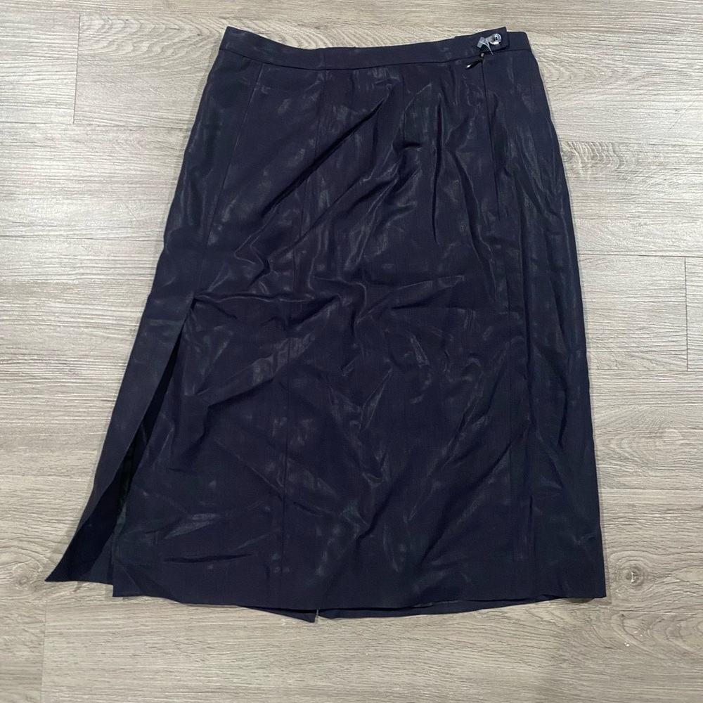 Brioni Navy Blue Wool Skirt‎ Slit Career Luxury Dress Casual Comfort Work
